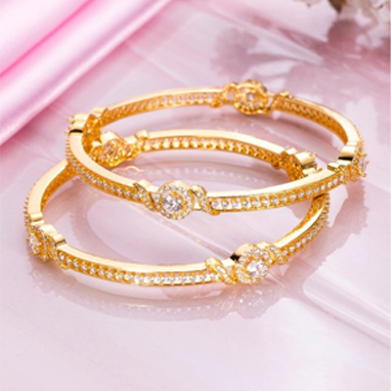 Women Gold-Plated Set of 2 Stone Studded Sterling Silver Bangles