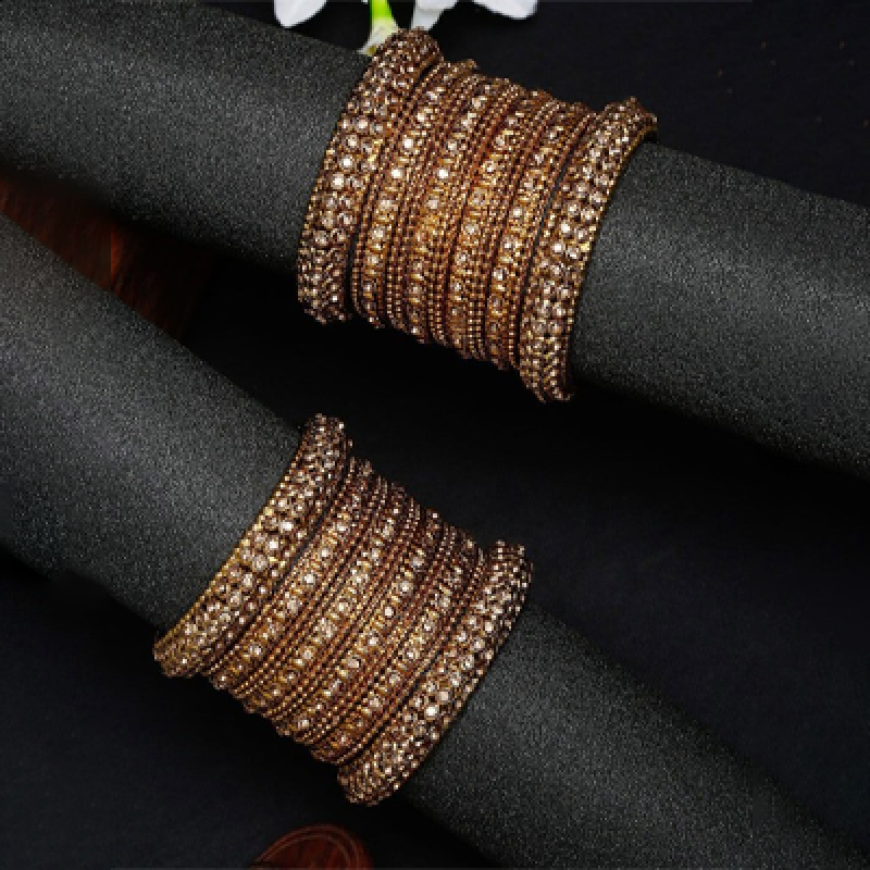 Gold-Plated Stone-Studded & Beaded Bangles