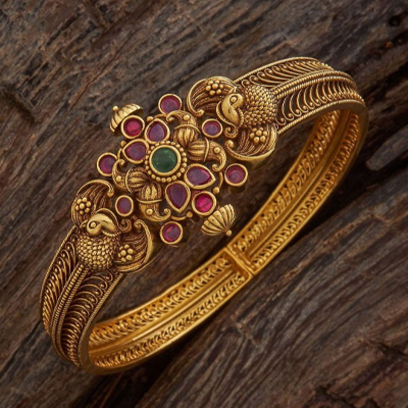 Embellished Bridal Silver Gold-Plated Stone Kada Bangle