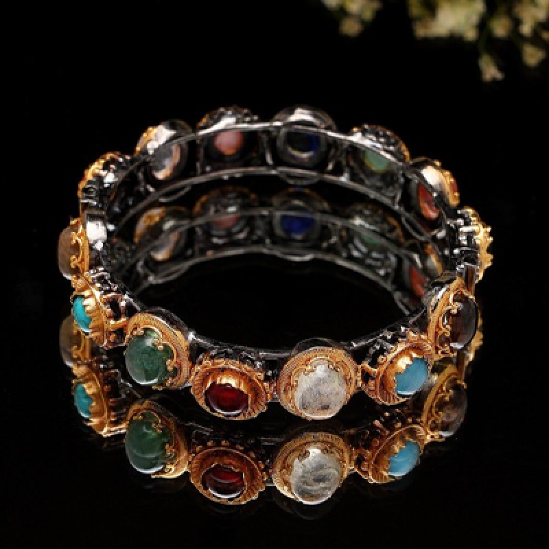 Multicolor Alloy Artificial Stone Studded Openable Bangle
