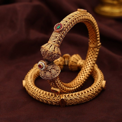 Set Of 2 Traditional Openable Kada Bangles with Studded Stone