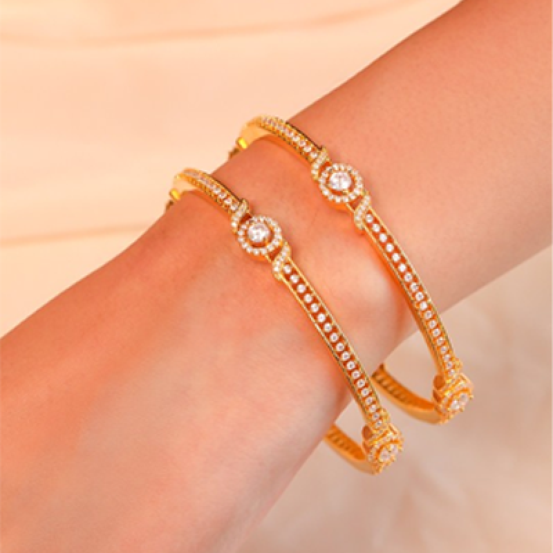 Women Gold-Plated Set of 2 Stone Studded Sterling Silver Bangles