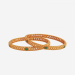 Embellished Bridal Green Gold-Plated Silver Temple Bangle
