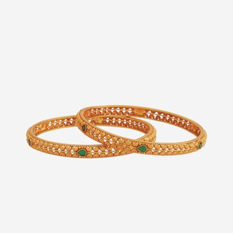 Embellished Bridal Green Gold-Plated Silver Temple Bangle