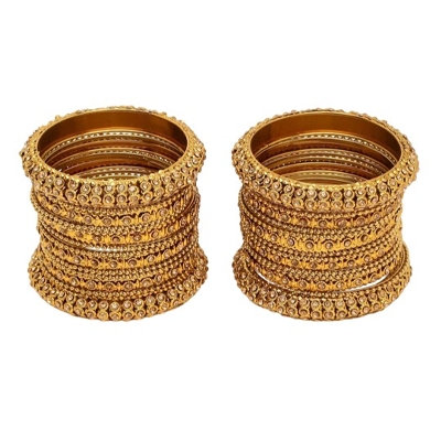 Gold-Plated Stone-Studded & Beaded Bangles