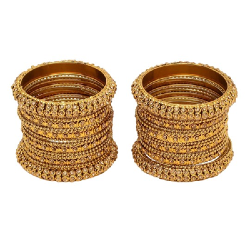 Gold-Plated Stone-Studded & Beaded Bangles