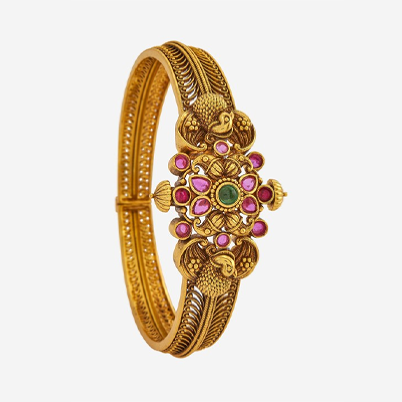 Embellished Bridal Silver Gold-Plated Stone Kada Bangle