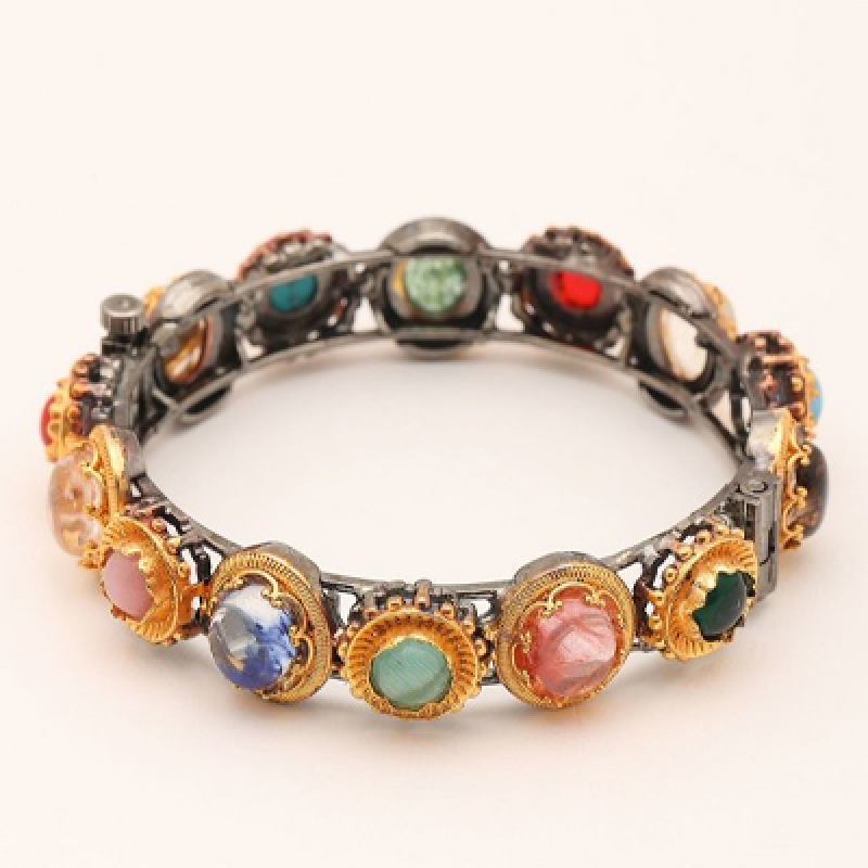 Multicolor Alloy Artificial Stone Studded Openable Bangle