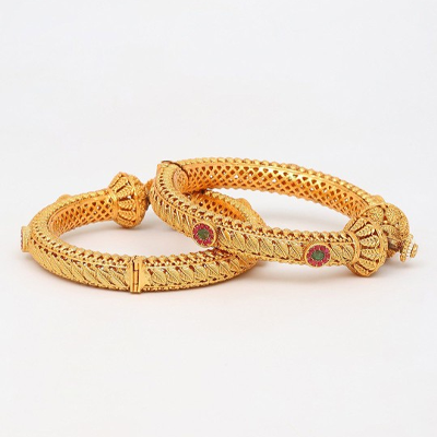 Set Of 2 Traditional Openable Kada Bangles with Studded Stone