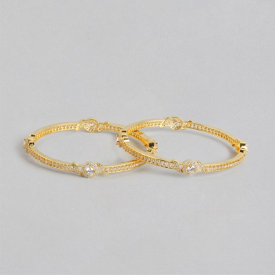 Women Gold-Plated Set of 2 Stone Studded Sterling Silver Bangles