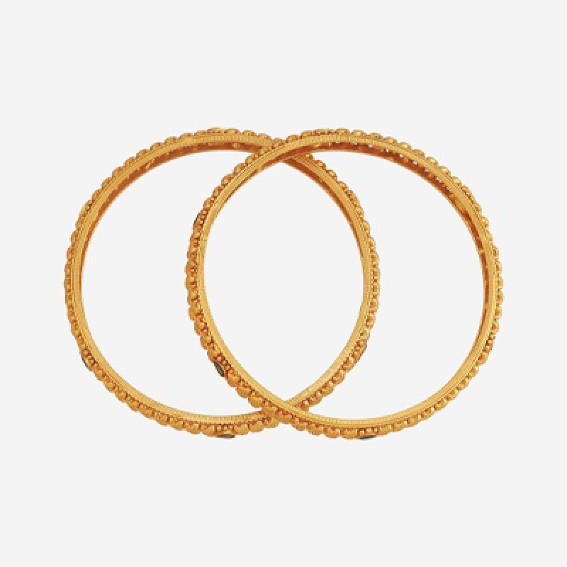 Embellished Bridal Green Gold-Plated Silver Temple Bangle