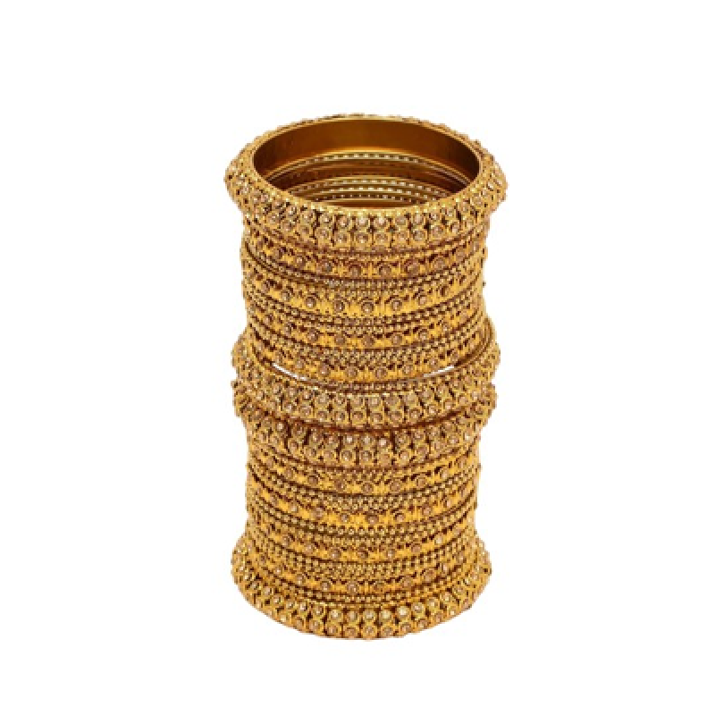 Gold-Plated Stone-Studded & Beaded Bangles