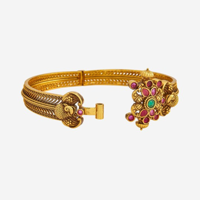 Embellished Bridal Silver Gold-Plated Stone Kada Bangle