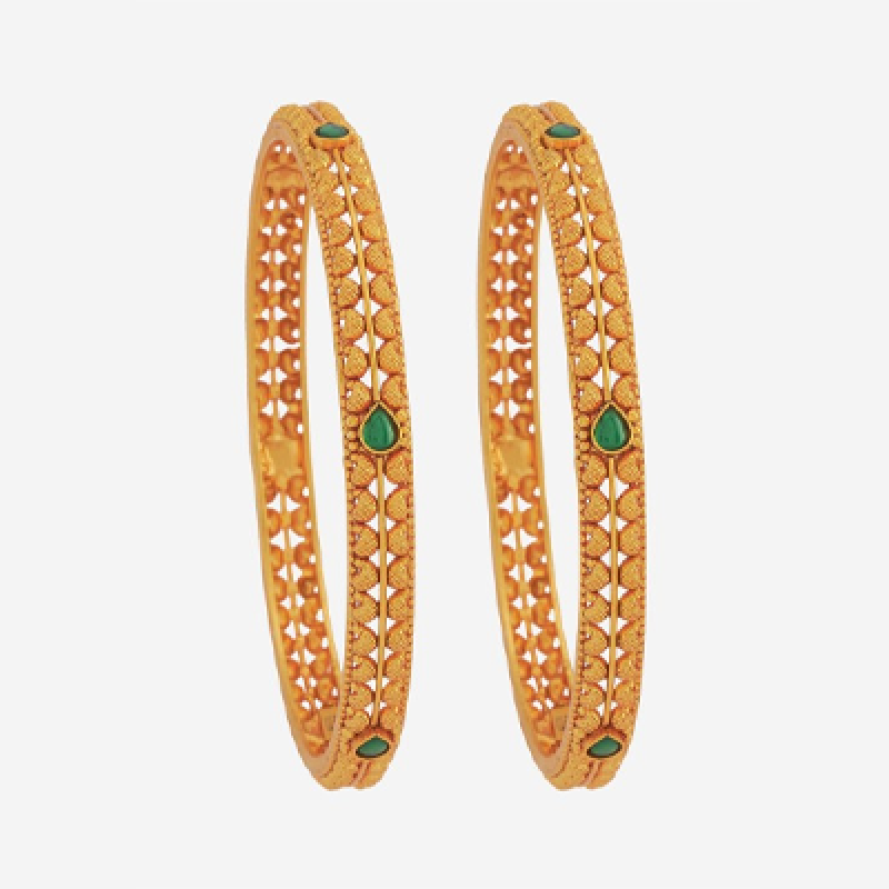 Embellished Bridal Green Gold-Plated Silver Temple Bangle