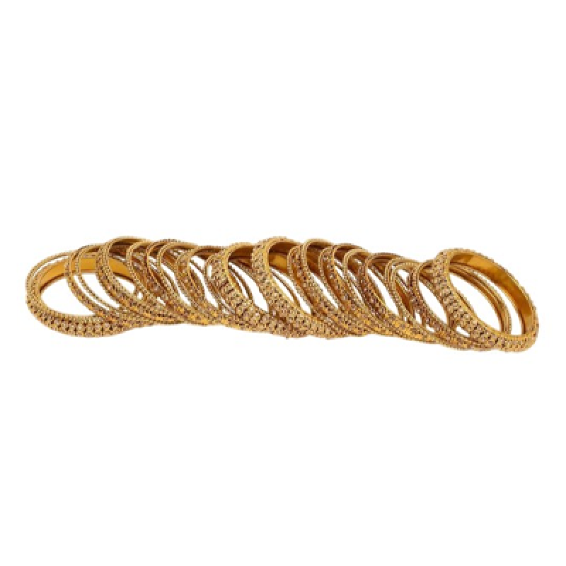 Gold-Plated Stone-Studded & Beaded Bangles