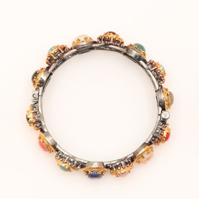 Multicolor Alloy Artificial Stone Studded Openable Bangle